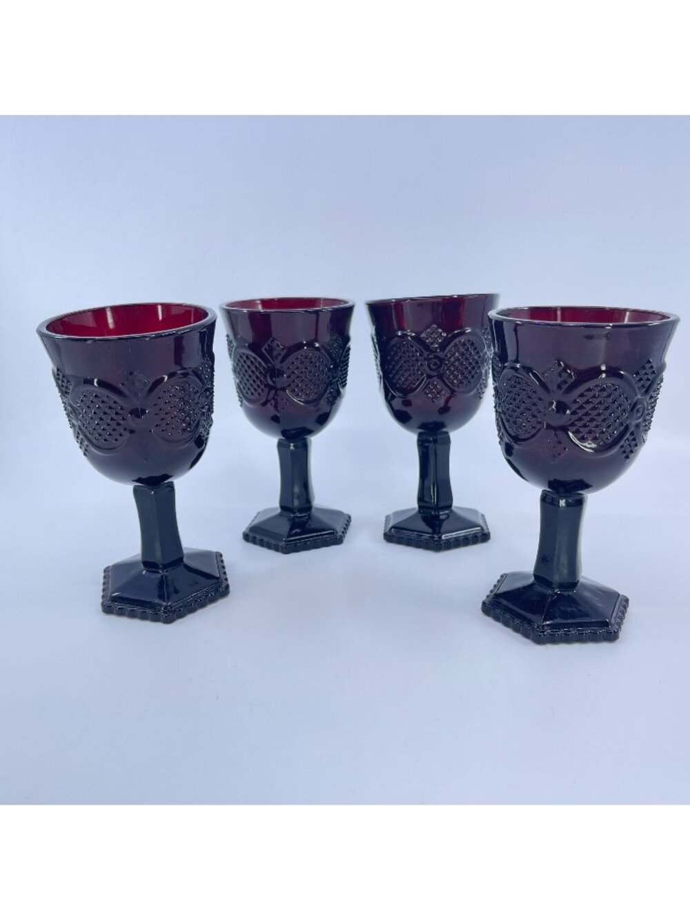 vintage avon 1876 ruby red cape cod wine goblets